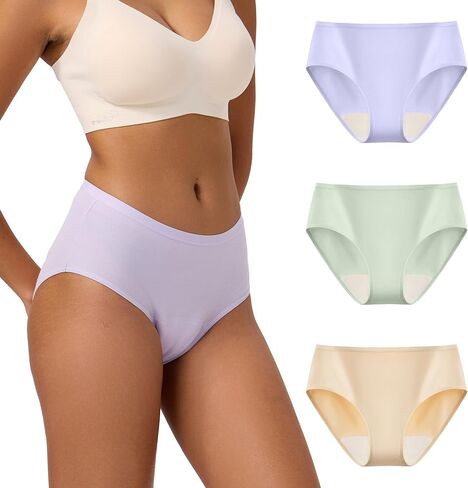 Battewa Mid-Waist السلس الداخلي للنساء تسرب سراويل داخلية موجزات وقائية للتحكم في المثانة الامتصاص القابل للغسل 40 مل ، 3pack (كبيرة ، 3 لون) in Kuwait
