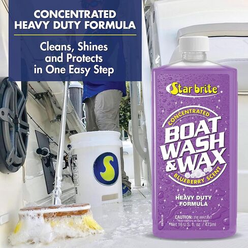 STAR BRITE Boat Wash & Wax - Heavy Duty Concentrate - Clean, Shine & Protect in One Easy Step - 1 Ounce Makes 1 Gallon - Blueberry Scent in Kuwait