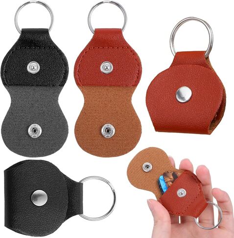 4 Pcs Leather Guitar Picks Keychain Holder, Leather Guitar Pick Holder Keychain Guitars Picks Holders Case Bag Plectrum Key Fob Cases Bag Gift for Guitars Players Black + Brown in Saudi Arabia