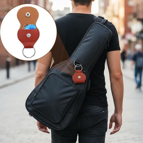 4 Pcs Leather Guitar Picks Keychain Holder, Leather Guitar Pick Holder Keychain Guitars Picks Holders Case Bag Plectrum Key Fob Cases Bag Gift for Guitars Players Black + Brown in Saudi Arabia