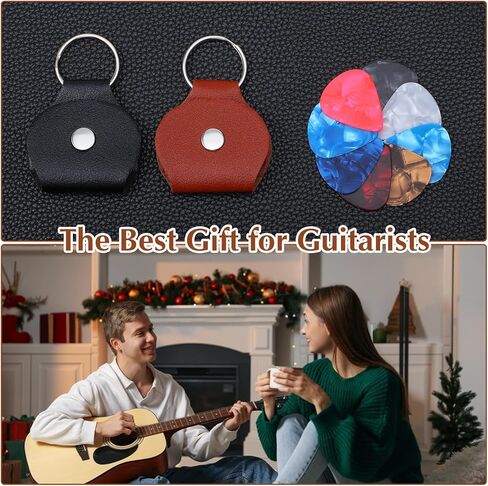 4 Pcs Leather Guitar Picks Keychain Holder, Leather Guitar Pick Holder Keychain Guitars Picks Holders Case Bag Plectrum Key Fob Cases Bag Gift for Guitars Players Black + Brown in Saudi Arabia