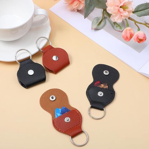 4 Pcs Leather Guitar Picks Keychain Holder, Leather Guitar Pick Holder Keychain Guitars Picks Holders Case Bag Plectrum Key Fob Cases Bag Gift for Guitars Players Black + Brown in Saudi Arabia