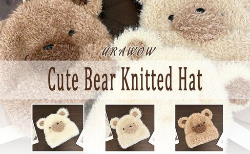 URAWOW Kawaii Bear Beanie Plush Hand Knitted Beanie Skull Cap Fur Fuzzy Furry Winter Hats for Man Women Accessories in Kuwait