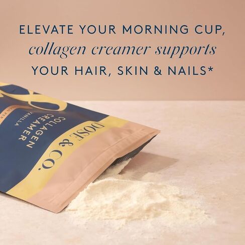 دوز آند كو. مسحوق كريمر الكولاجين بالفانيليا، 12 أونصة | الكولاجين البقري المتحلل من النوع الأول والثالث مع 11 جرام بروتين لكل وجبة | يدعم الشعر والبشرة والأظافر | التوافر البيولوجي العالي، غير معدل وراثيًا، خالي من الغلوتين in Kuwait