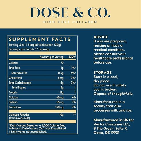 دوز آند كو. مسحوق كريمر الكولاجين بالفانيليا، 12 أونصة | الكولاجين البقري المتحلل من النوع الأول والثالث مع 11 جرام بروتين لكل وجبة | يدعم الشعر والبشرة والأظافر | التوافر البيولوجي العالي، غير معدل وراثيًا، خالي من الغلوتين in Kuwait