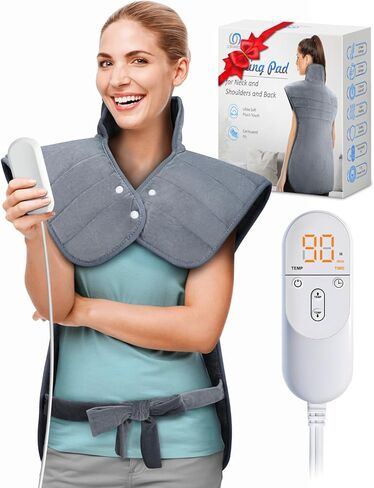 Weighted Heating Pad for Neck and Shoulders and Back, Mothers Day Gifts for Mom Wife, 22"x37" Large Heat Pad for Pain Relief and Daily Relaxtion, 6 Heat Levels 4 Timers, Auto-Off, Gifts for Women Men in Saudi Arabia