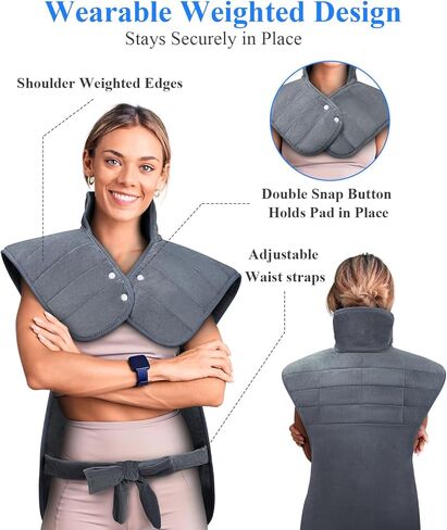 Weighted Heating Pad for Neck and Shoulders and Back, Mothers Day Gifts for Mom Wife, 22"x37" Large Heat Pad for Pain Relief and Daily Relaxtion, 6 Heat Levels 4 Timers, Auto-Off, Gifts for Women Men in Saudi Arabia