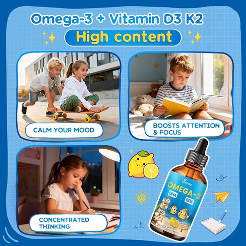 VivoNu Omega 3 for Kids, Children’s DHA Omega 3 6 9 Drops | 600mg Total Omega-3s with EPA & DHA| Brain Development & Mood, Learning - Non-GMO(2Fl Oz) in Kuwait