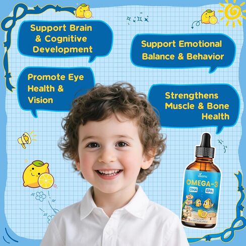 VivoNu Omega 3 for Kids, Children’s DHA Omega 3 6 9 Drops | 600mg Total Omega-3s with EPA & DHA| Brain Development & Mood, Learning - Non-GMO(2Fl Oz) in Kuwait