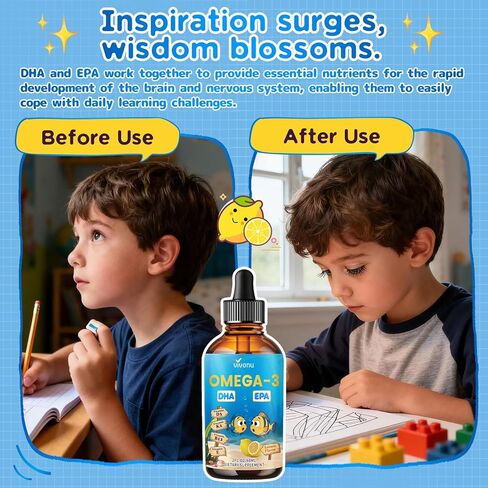 VivoNu Omega 3 for Kids, Children’s DHA Omega 3 6 9 Drops | 600mg Total Omega-3s with EPA & DHA| Brain Development & Mood, Learning - Non-GMO(2Fl Oz) in Kuwait