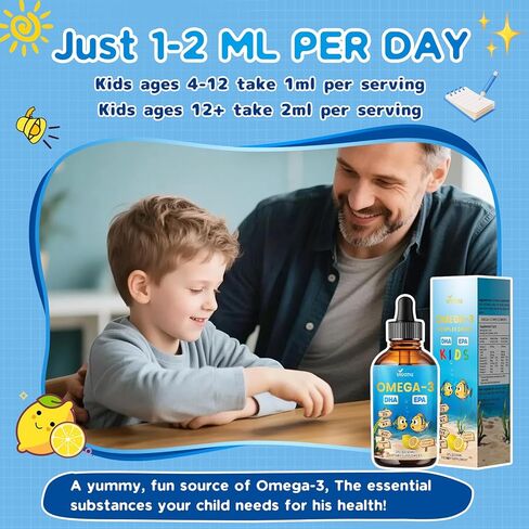 VivoNu Omega 3 for Kids, Children’s DHA Omega 3 6 9 Drops | 600mg Total Omega-3s with EPA & DHA| Brain Development & Mood, Learning - Non-GMO(2Fl Oz) in Kuwait