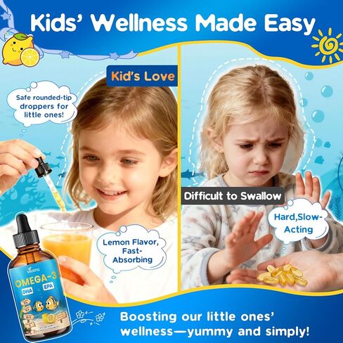 VivoNu Omega 3 for Kids, Children’s DHA Omega 3 6 9 Drops | 600mg Total Omega-3s with EPA & DHA| Brain Development & Mood, Learning - Non-GMO(2Fl Oz) in Kuwait