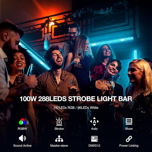 شريط إضاءة LED 100 وات - OPPSK 288LEDs RGBW DJ Bar Light Strobe بواسطة DMX Master-Slave Control Chasing Function Pixel Mapping Uplights لأحداث مرحلة الحفلات، العرض المباشر، النادي، حفلة عيد الميلاد in Kuwait