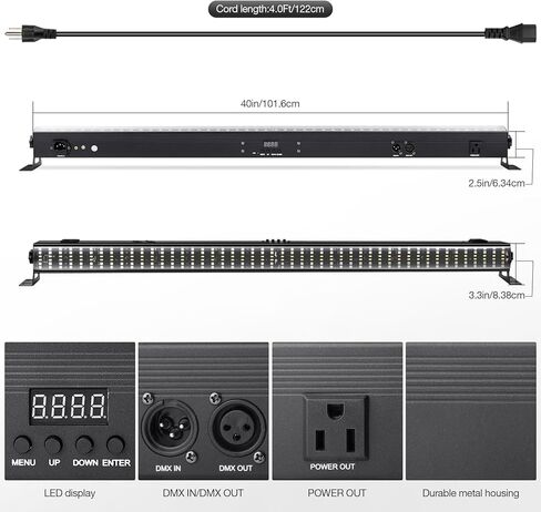 شريط إضاءة LED 100 وات - OPPSK 288LEDs RGBW DJ Bar Light Strobe بواسطة DMX Master-Slave Control Chasing Function Pixel Mapping Uplights لأحداث مرحلة الحفلات، العرض المباشر، النادي، حفلة عيد الميلاد in Kuwait
