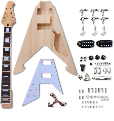 DIY electric guitar kit Flying V Solid wood Mahogany guitar body and 22 fret 24.75 inch neck Build on own All Components Included in Saudi Arabia