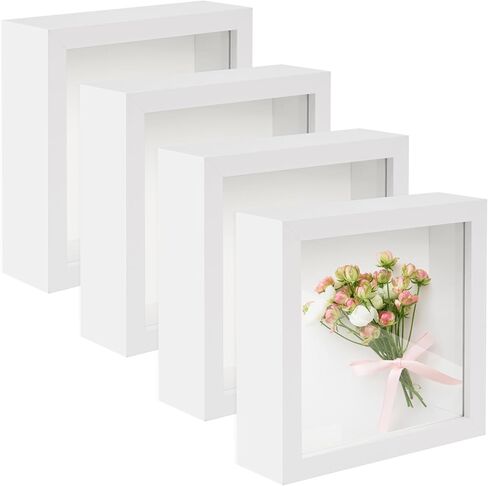 4 حزمة 8 "× 10" صناديق الظل إطار العروض الحالات الخشبية العميقة الظلال للصور ، الزهور المجففة ، إطارات صور الحرف اليدوية لجدار الطاولة (أبيض ، 8x10) in Saudi Arabia