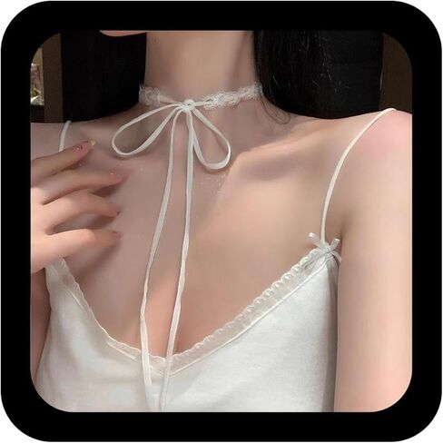 Vintage Black Lace Choker Necklace Long Ribbon Bowknot Necklace Bow Tie Up Necklaces Lace Tattoo Collar Necklaces Jewelry for Women in Saudi Arabia