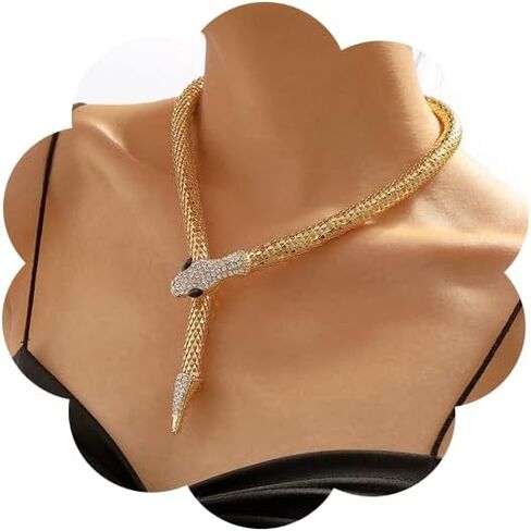 Bendable Snake Necklace for Women Adjustable Rhinestone Snake Choker Crystal Collar for Women - Halloween Gifts in Kuwait