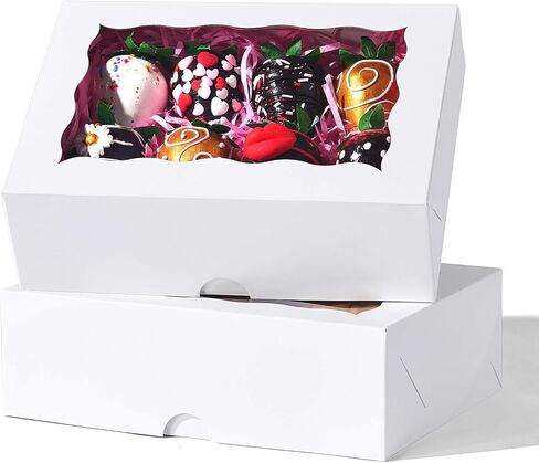 8PCS White Bakery Boxes with Window, 8x6x2.5 Inch Gift-Ready Pastry Box for Chocolate Strawberries, Macarons, Donuts, Truffles, Ores, Cookies, Donuts, Perfect for Different Holiday Celebrate in Kuwait