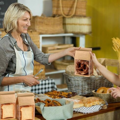 100 قطعة من أكياس الخبز للعجين المخمر محلي الصنع، حقيبة ورق كرافت للكعك مقاس 5.1 × 4.13 × 11 بوصة، حقيبة حلوى بقفل من القصدير مع نافذة لتغليف الخبز المنزلي في مقهى المخابز in Kuwait