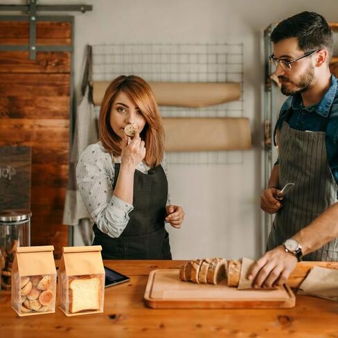 100 قطعة من أكياس الخبز للعجين المخمر محلي الصنع، حقيبة ورق كرافت للكعك مقاس 5.1 × 4.13 × 11 بوصة، حقيبة حلوى بقفل من القصدير مع نافذة لتغليف الخبز المنزلي في مقهى المخابز in Kuwait