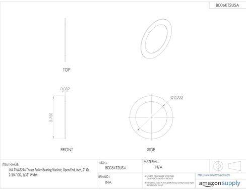 INA TWA3244 Thrust Roller Bearing Washer, Open End, Inch, 2" ID, 2-3/4" OD, 1/32" Width in Saudi Arabia