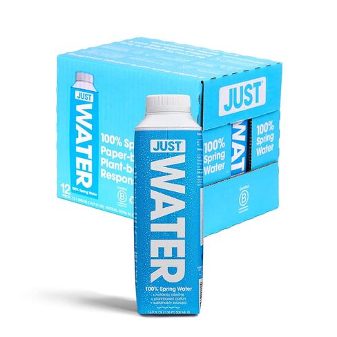 JUST Water - مياه ينابيع 100%، قلوية طبيعية، 8.0 درجة حموضة - زجاجة مياه نباتية، خالية من مادة BPA، مستدامة وقابلة لإعادة التدوير بالكامل - صديقة للبيئة - 1 لتر / 33.8 أونصة سائلة (عبوة من 6 قطع) in Kuwait