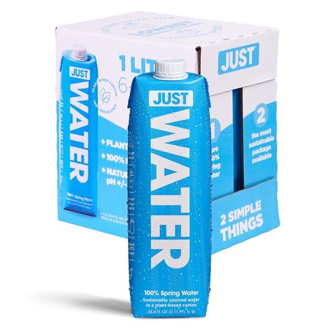JUST Water - 100% Spring Water, Naturally Alkaline, 8.0 pH - Plant-Based, BPA Free, Sustainable and Fully Recyclable Boxed Water Bottle - Eco-Friendly - 1L / 33.8 Fl Oz (Pack of 6) in Saudi Arabia