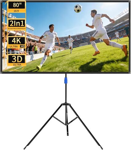 شاشة بروجيكتور مقاس 80 بوصة من WASJOYE مع حامل - شاشة بروجيكتور محمولة بدقة 16:9 بدقة 4K عالية الدقة، شاشة عرض داخلية 1.2 كسب، سهلة الإعداد والحمل، للسينما المنزلية، ولعبة التلفزيون في مكتب الفناء الخلفي in Kuwait