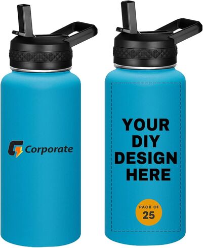 Personalized Custom Water Bottle with Text Photo Print in USA 32oz Double Wall Stainless Steel Leakproof Wide Mouth Cup with Flip Straw in Saudi Arabia