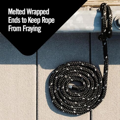 خطوط قفص الاتهام 1/2 بوصة - حبل بحري مزدوج مضفر - إرساء قارب للخدمة الشاقة - مقاوم للأشعة فوق البنفسجية والتآكل - درجة بحرية مع حلقة 10 بوصة - أسود مع تتبع فضي - 6 أقدام in Kuwait