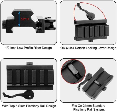 Fazee Picatinny Riser Mount، 2 حزمة 5 فتحات محول السكك الحديدية منخفضة المستوى مع محول الإفراج السريع رافعة QD لمشاهد نطاق 20 مم - حجم 1/2 بوصة ارتفاع × 2.5 بوصة طول in Kuwait