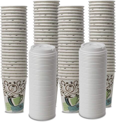Dixie PerfecTouch WiseSize Coffee Design Insulated Paper Cup, 12oz Cups and Lids Bundle (12 oz, 100 Cups, 100 Lids) in Kuwait