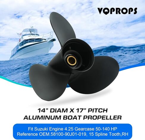 14 x17 Aluminum Boat Propeller for Suzuki DF 90/100/115/140HP Engine, 15 Spline Tooth, 3 Blades,OEM Parts No. 58100-90J01-019,Rh in Kuwait