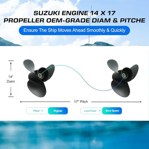 14 x17 Aluminum Boat Propeller for Suzuki DF 90/100/115/140HP Engine, 15 Spline Tooth, 3 Blades,OEM Parts No. 58100-90J01-019,Rh in Kuwait