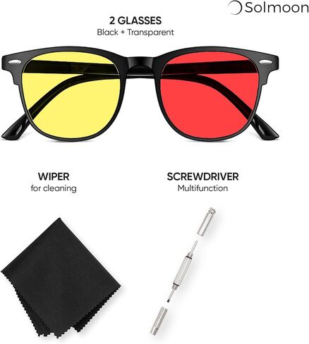 Solmoon - Blue Light Blocking Glasses - Sunset Yellow Lens and Deep Night Red Lens, American Tritan™ BPA Free Lenses Blue Light Glasses Men & Women Set2 - Red Lens Biohacker in Saudi Arabia