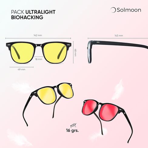 Solmoon - Blue Light Blocking Glasses - Sunset Yellow Lens and Deep Night Red Lens, American Tritan™ BPA Free Lenses Blue Light Glasses Men & Women Set2 - Red Lens Biohacker in Saudi Arabia