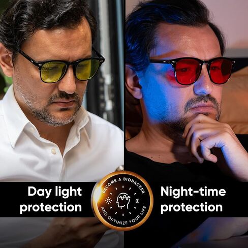 Solmoon - Blue Light Blocking Glasses - Sunset Yellow Lens and Deep Night Red Lens, American Tritan™ BPA Free Lenses Blue Light Glasses Men & Women Set2 - Red Lens Biohacker in Saudi Arabia