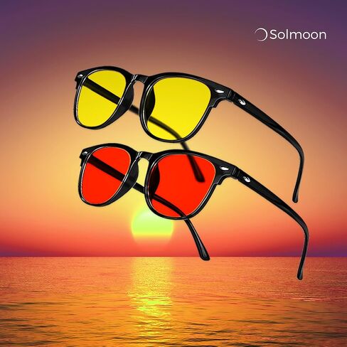 Solmoon - Blue Light Blocking Glasses - Sunset Yellow Lens and Deep Night Red Lens, American Tritan™ BPA Free Lenses Blue Light Glasses Men & Women Set2 - Red Lens Biohacker in Saudi Arabia