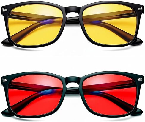 Solmoon - Blue Light Blocking Glasses - Sunset Yellow Lens + Deep Night Red Lens, American Tritan™ BPA-Free Lenses, Includes 2 Pouches & Cleaning Cloth - Men & Women Red Lens Glasses in Saudi Arabia