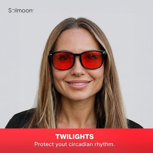 Solmoon - Blue Light Blocking Glasses - Sunset Yellow Lens + Deep Night Red Lens, American Tritan™ BPA-Free Lenses, Includes 2 Pouches & Cleaning Cloth - Men & Women Red Lens Glasses in Saudi Arabia