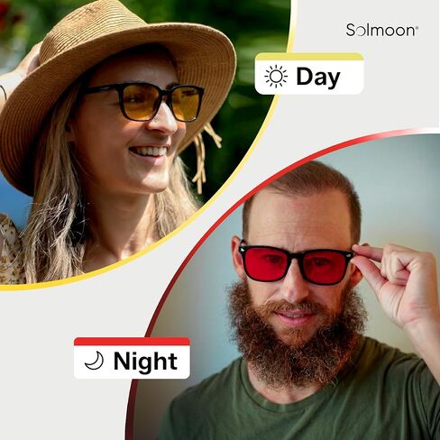 Solmoon - Blue Light Blocking Glasses - Sunset Yellow Lens + Deep Night Red Lens, American Tritan™ BPA-Free Lenses, Includes 2 Pouches & Cleaning Cloth - Men & Women Red Lens Glasses in Saudi Arabia