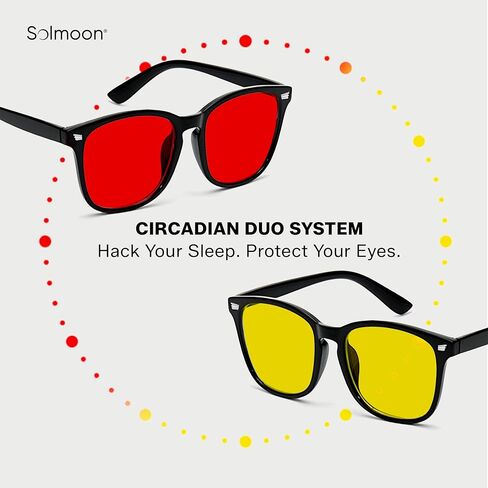 Solmoon - Blue Light Blocking Glasses - Sunset Yellow Lens + Deep Night Red Lens, American Tritan™ BPA-Free Lenses, Includes 2 Pouches & Cleaning Cloth - Men & Women Red Lens Glasses in Saudi Arabia