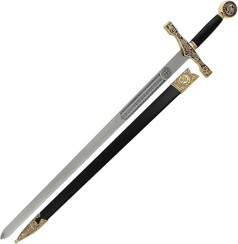 Armory Replicas™ - نسخة طبق الأصل من شفرة فولاذية من العصور الوسطى للملك آرثر إكسكاليبور - لمسات ذهبية، سيف قابل للجمع للمتحمسين وهواة النسخ المتماثلة التاريخية in Saudi Arabia