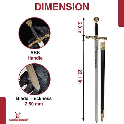 Armory Replicas™ - نسخة طبق الأصل من شفرة فولاذية من العصور الوسطى للملك آرثر إكسكاليبور - لمسات ذهبية، سيف قابل للجمع للمتحمسين وهواة النسخ المتماثلة التاريخية in Saudi Arabia