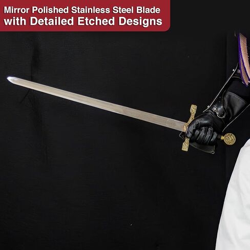 Armory Replicas™ - نسخة طبق الأصل من شفرة فولاذية من العصور الوسطى للملك آرثر إكسكاليبور - لمسات ذهبية، سيف قابل للجمع للمتحمسين وهواة النسخ المتماثلة التاريخية in Saudi Arabia
