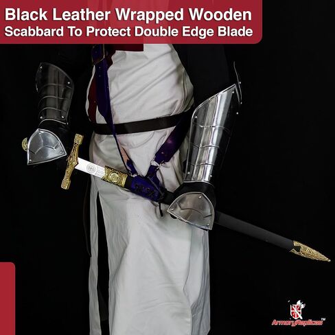 Armory Replicas™ - نسخة طبق الأصل من شفرة فولاذية من العصور الوسطى للملك آرثر إكسكاليبور - لمسات ذهبية، سيف قابل للجمع للمتحمسين وهواة النسخ المتماثلة التاريخية in Saudi Arabia