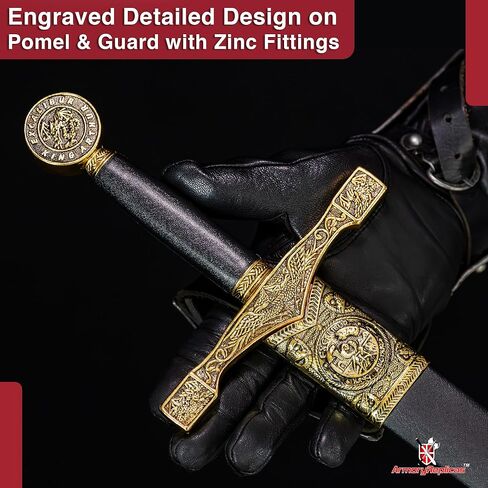 Armory Replicas™ - نسخة طبق الأصل من شفرة فولاذية من العصور الوسطى للملك آرثر إكسكاليبور - لمسات ذهبية، سيف قابل للجمع للمتحمسين وهواة النسخ المتماثلة التاريخية in Saudi Arabia