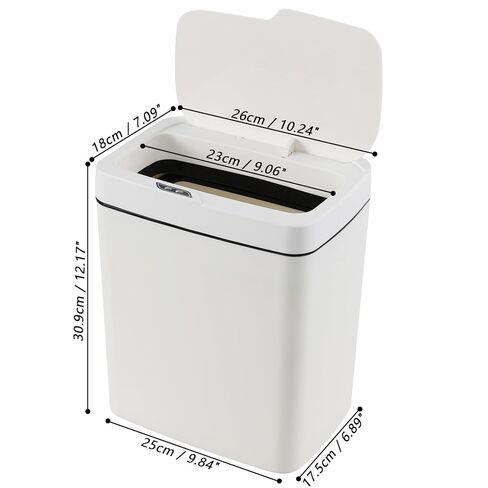 4 Gallon Plastic Automatic Bathroom Trash Can with Lid, 15 L Touchless Motion Sensor Trash Can for Kitchen Bedroom Office, White, F in Kuwait