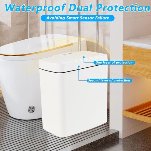 4 Gallon Plastic Automatic Bathroom Trash Can with Lid, 15 L Touchless Motion Sensor Trash Can for Kitchen Bedroom Office, White, F in Kuwait